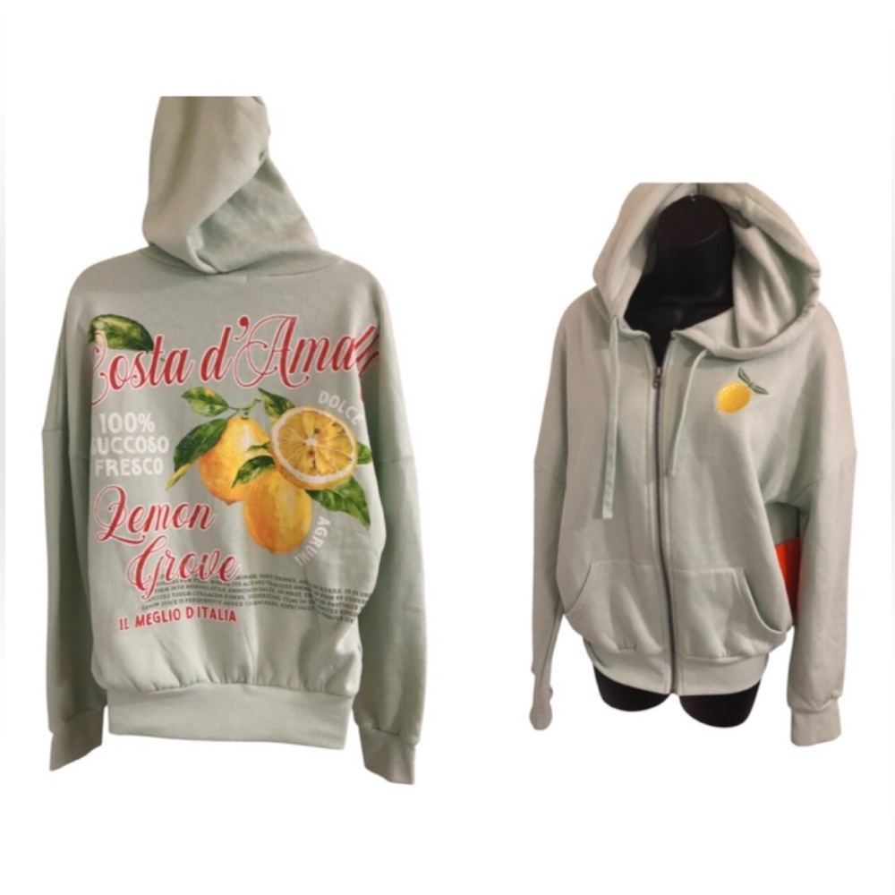 Sage light green amalfi coast lemon citrus‎ graphic print hoodie size large new